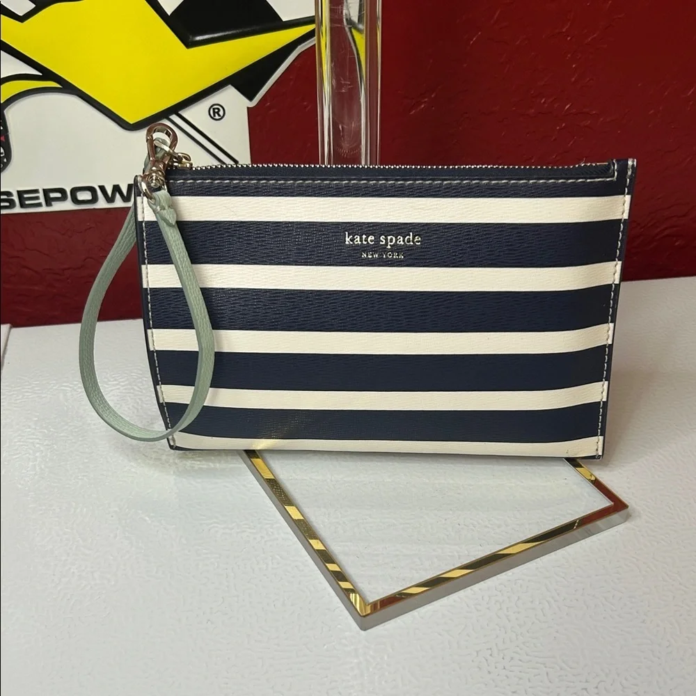 Kate Spade Navy and Cream Striped Wristlet